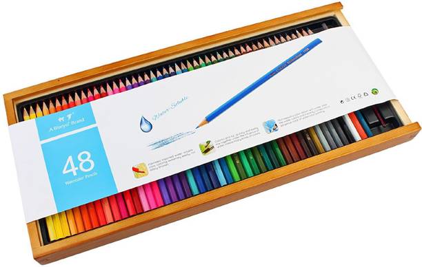 Bianyo artist quality watercolor 48 pencil set with free blending brush in wooden case hexagonal shaped Bianyo artist quality watercolor 48 pencil set with free blending brush in wooden case hexagonal shaped