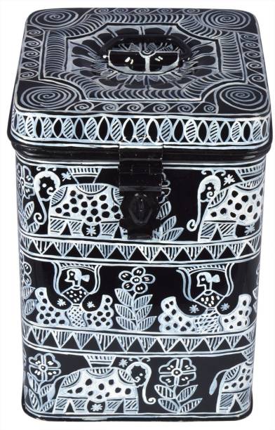 Kaushalam Black And White  - 3 L Steel Grocery Container