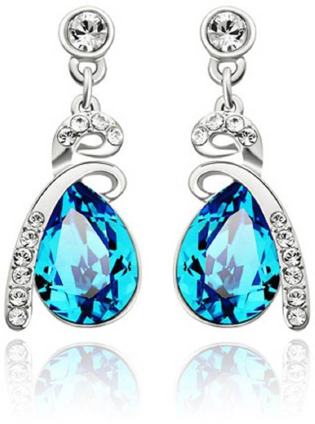 Swarovski Elements Earrings Online Swarovski Elements Austria Blue Rhinestone Platinum Plated For Women Crystal Metal Drop Earring