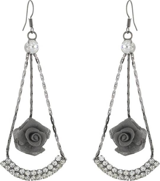 ONE STOP FASHION Graceful And Smart Grey Colour Rose With White Stones Alloy Drops & Danglers