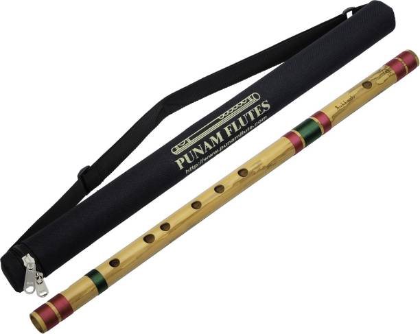 Punam Flutes A Sharp Base Bamboo Flute Bansuri with Free Carry Case - Wood