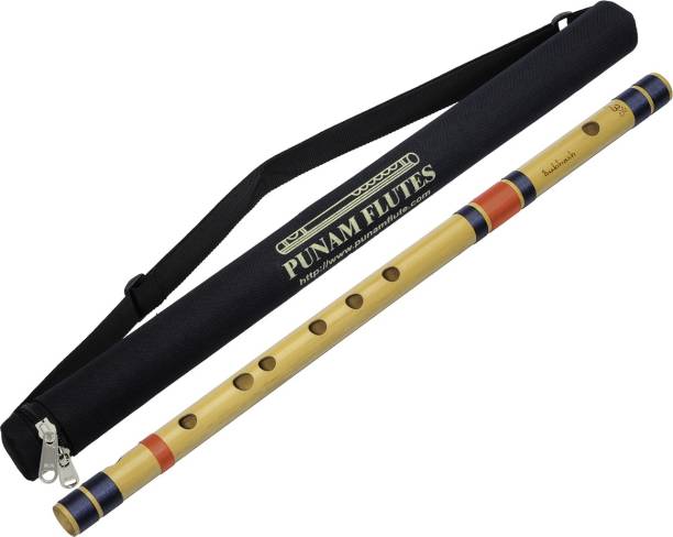 Punam Flutes C Natural Medium Bamboo Flute Bansuri with Free Carry Case - Wood