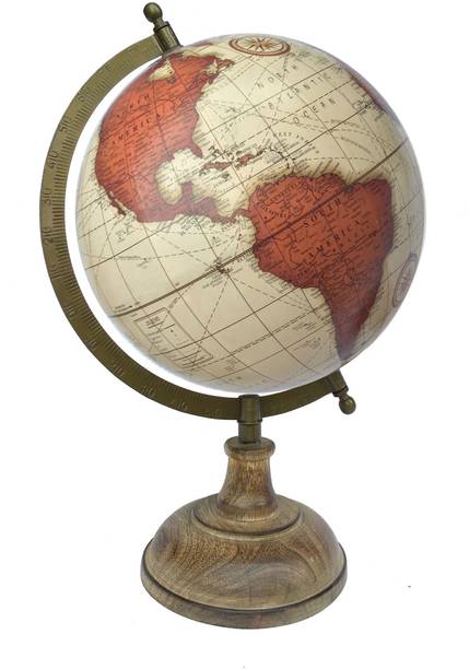 Globes At Best S In India Flipkart Com Globeskart Vintage Brick Red With Wooden Base And Brass Finish Arc Desk Table Top Political