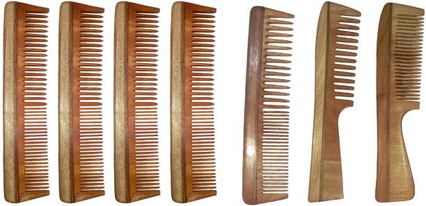 Ginni Marketing Combo of 7 Neem Wood Combs (regular+handle)