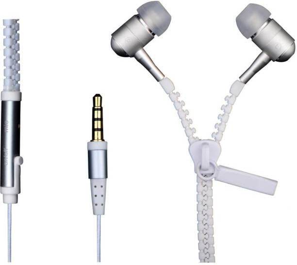 PrintClub Styalish Zipper Earphone / Handsfree with 3.5mm jack - White Wired Headset