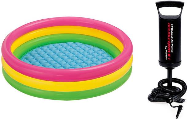 INTEX Hand Air Pump With 3ft Round Glow Baby Inflatable Swimming Pool