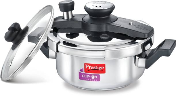 Prestige Clip-on Mini Stainless Steel with Glass Lid 2 L Induction Bottom Pressure Cooker