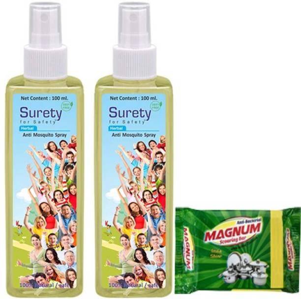 Surety for Safety Anti Mosquito Spray (Pack of 2) + Magnum Scouring Bar