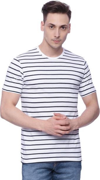 Highlander Striped Men's Round Neck Blue, White T-Shirt