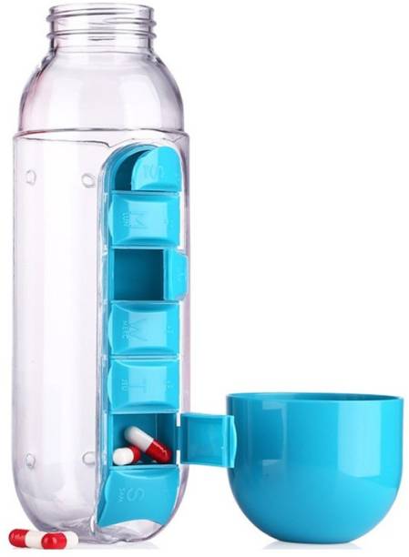 VibeX ™ Colorful Combine Daily Organizer with Water Bottle Weekly Seven Compartments with Drinking Bottle Easy Carrying Pill Box
