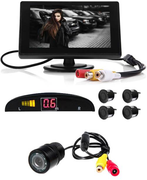 Accedre 4.3 Inch TFT, Car Parking Sensors-Black, 8 LED Night Vision Reverse Parking Camera Combo