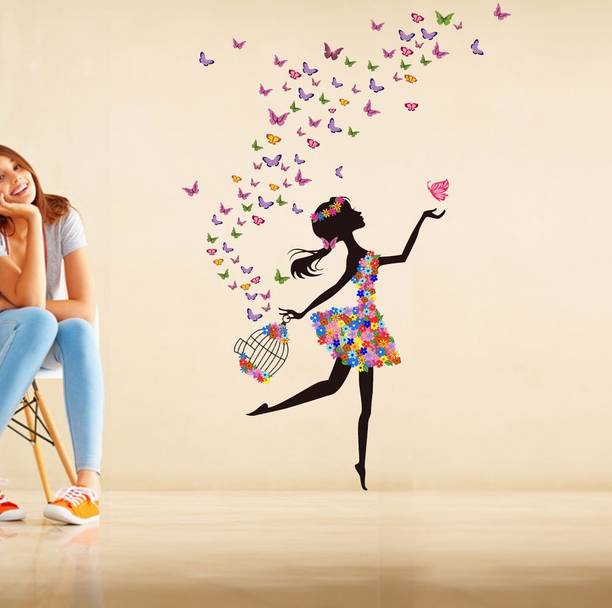 Top girl wallpaper cheap price 5stars Flipkart in India 7 Newway Decals New Way Decals-Wall Sticker (9673) ''Girl Dressed In Flowers'' Medium Wall Sticker