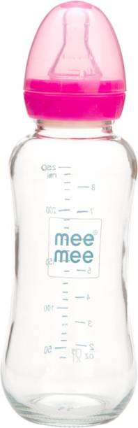 MeeMee Premium Glass Feeding Bottle - Pink - 240 ml