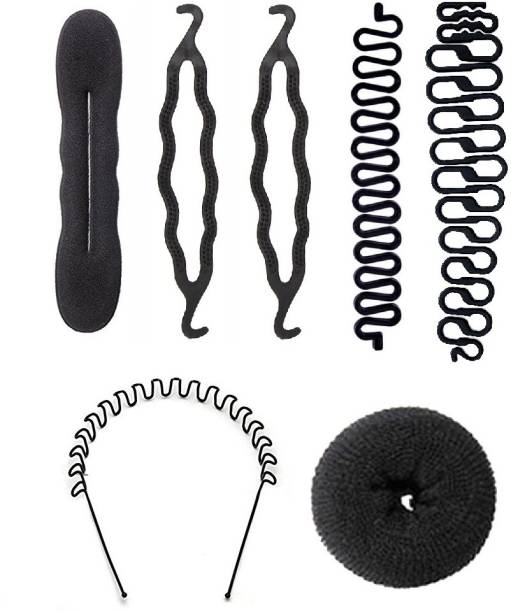 Out Of Box Combo of 7 Hair Accessories 1 Round Donuts 3 Magic Donut volumizer 2 Design French Tool With Zigzag Hair Band Bun