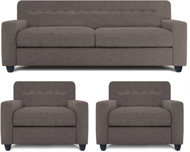 Adorn Homez Solitaire Fabric 2 + 1 + 1 Grey Sofa Set