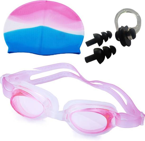 Konex Swimming Kit with Cap, Goggles and Earplugs Perfect Combo For Swimming And Water Sports Activity Swimming Cap