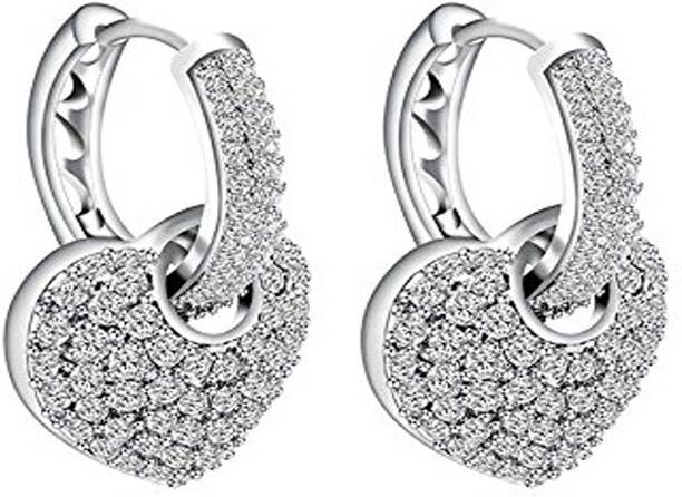 Silver Earrings Online At Best Prices In India Yellow Chimes Heart In Hoop Platinum Plated Two Way Swarovski Crystal Alloy Earring