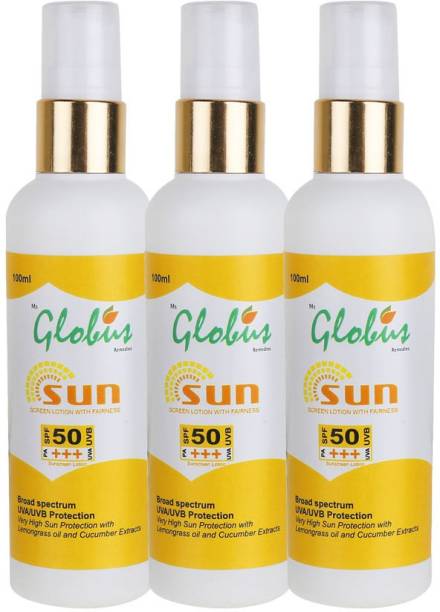 Globus Sunscreen Lotion With Fairness SPF 50 PA+++ Pack of 3 - SPF 50 PA+++