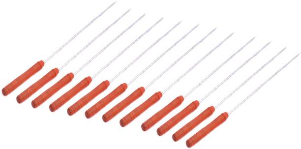 Pindia 12 PC 30 CMS Reusable BBQ skewer Steel Needle With Wooden Handle Tandoori Grill kabab Skewer Steel, Wood Roast Fork Set
