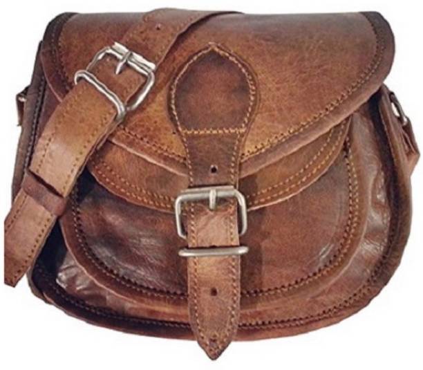 Anshika International Brown Sling Bag Leather Bag Real Sling Messenger Bags For Women & Girls