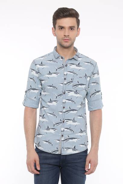 Animal Print Shirts Online At Best Prices Showoff Men Animal Print Casual Light Blue Shirt