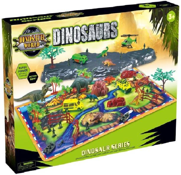 Toys Bhoomi Pull Along Vehicle Toys Set of Prehistoric Dinosaur Playset with Play Mat