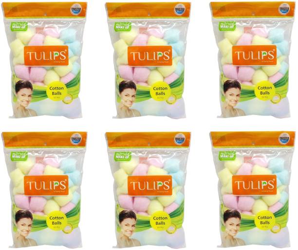Tulips 50 Multi Color Cotton Balls in a Ziplock Bag (pack of 6)