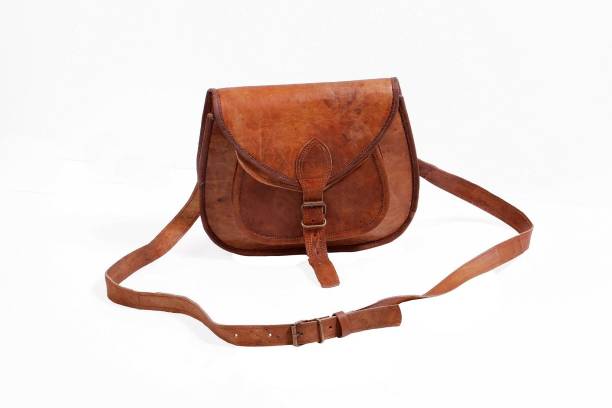 Anshika International Brown Sling Bag 9" Leather Cross Body Bags Leather Sling Bag For Women Purse