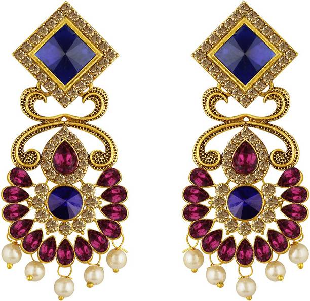 Chandelier Earrings At Best S Spargz Gold Plated Antique Indian Style Bridal Blue Purple Ad Stone Chandelier Earrings For