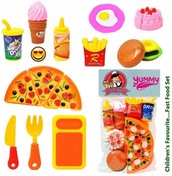 VSHINE Pizza Burger Fast food Set , Kitchen Role, Restaurant Role Pretend play toy for Kids