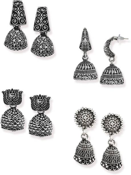 Zaveri Pearls Combo of 4 Dark Antique Silver Zinc Jhumki Earring