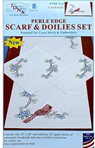 Jack Dempsey Stamped Dresser Scarf Doilies Perle Edge Cardinals