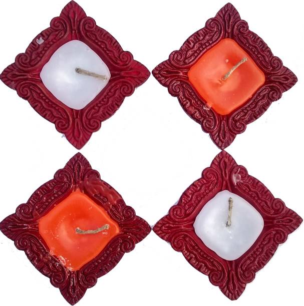 JAMBOREE Terracotta Handmade Wax Decorative Diya Candles - Smokeless, Multicolor Tea Light Diya Set for Diwali Decoration Terracotta (Pack of 4) Table Diya