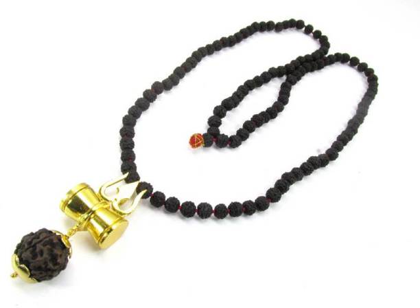 ShivaRatna Shiv Shakti Kavach 5 Mukhi Rudraksha Mala With Shiv Trishul & Damru Brass Necklace