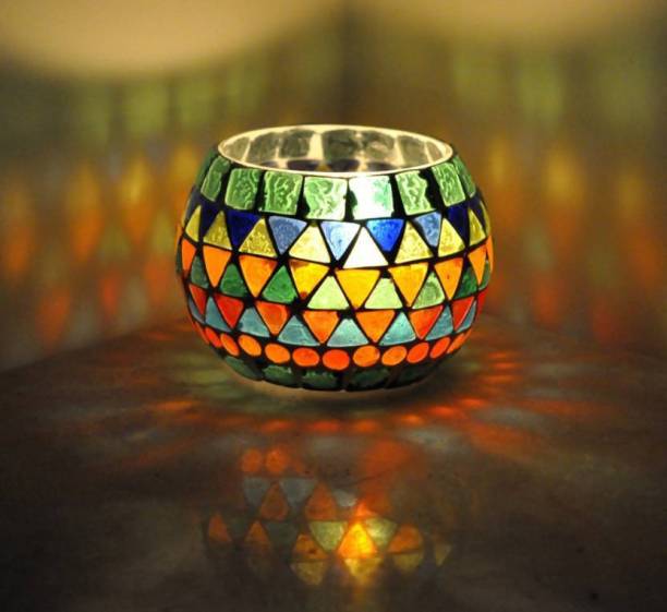 Brothers Creation Home Decoration Diwali Light Night Candle Stand (Multicolor, Pack of 1) Glass 1 - Cup Tealight Holder Set
