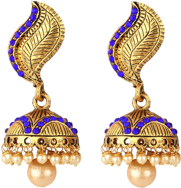 Subharpit Blue Color Golden Designer Traditional Indian Jhumka Jhumki Earrings for Women /& Girls
