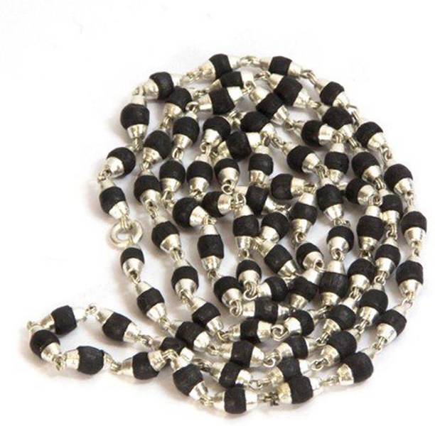 ellegent tulsi beads silver plated wood chain