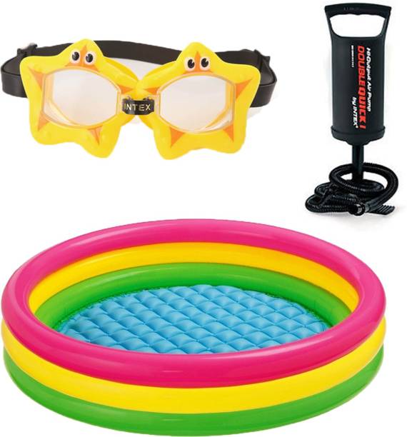 INTEX ® Original Inflatable 5ft Water Tub Kids SwimmingPool With Kids StarFish Goggles & Hand Pump Inflatable Swimming Pool