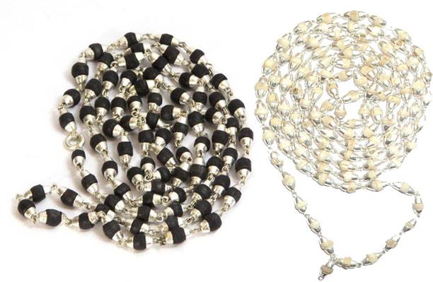 ellegent 2 tulsi mala silver cap beads wood chain
