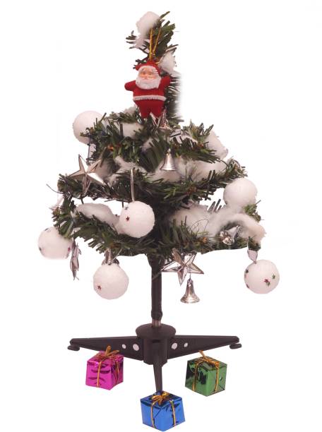 Indigo Creatives Beautiful White Christmas theme Desktop 12" Tree with Decoration 101 Ornamental Bells Pack of 6