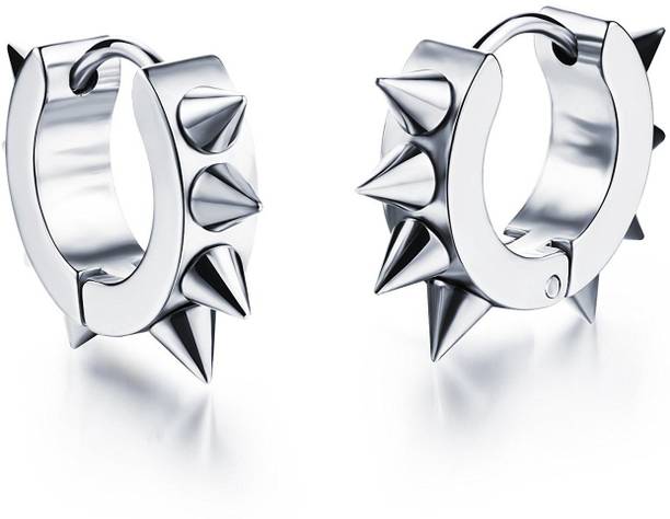 Men Earrings For Online At Best Prices In India Yellow Chimes Silver Spiky Stainless Steel Studs Earrings Hoop Earring