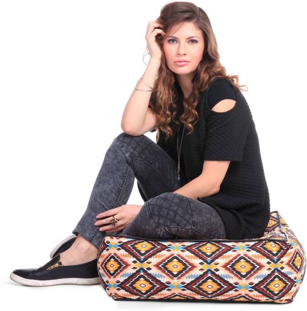 STYLE HOMEZ Large Cotton Canvas Geometric Printed Square Floor Cushion Cotton Bean Bag Footstool  With Bean Filling