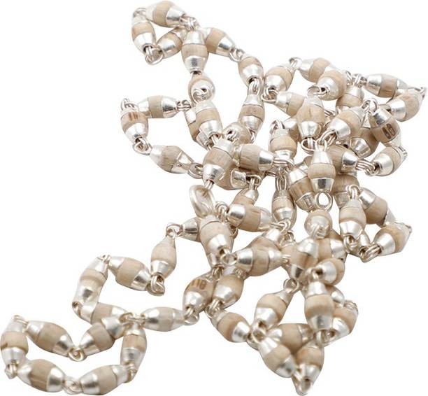 ellegent tulsi beads silver plated wood chain