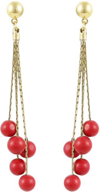 Long Earrings Online At Best Prices In India Karatcart Long Chain Pearl Fashion Earrings For Women Red Alloy Drop Earring
