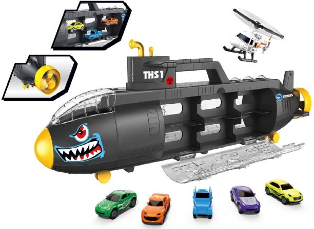 Toys Bhoomi Push & Pull Along Long Haul Submarine Transport Truck - Includes 5 Cars & 1 Helicopter Toy