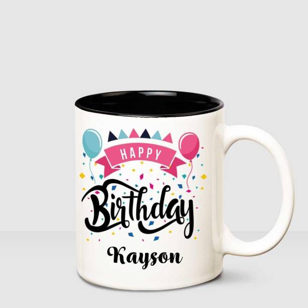 HUPPME Happy Birthday Kayson Inner Black printed personalized coffee mug Ceramic Coffee Mug
