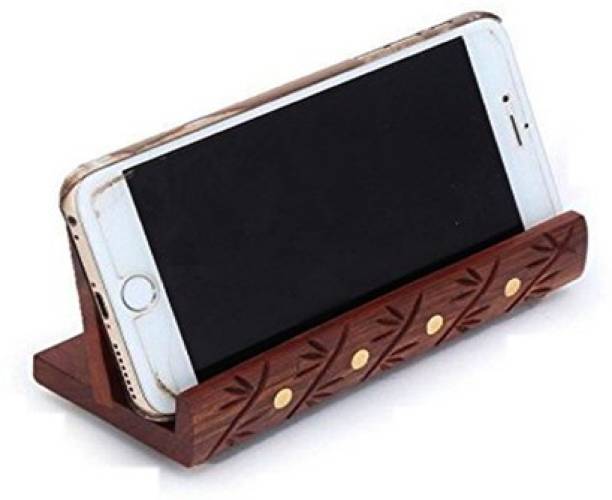 WoodCart 1 Compartments H@ndmade Wooden Mobile Stand Holder Long With Brass and Carving Work Mobile Holder