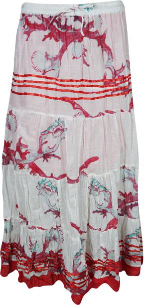 Indiatrendzs Printed Women A-line White, Red Skirt