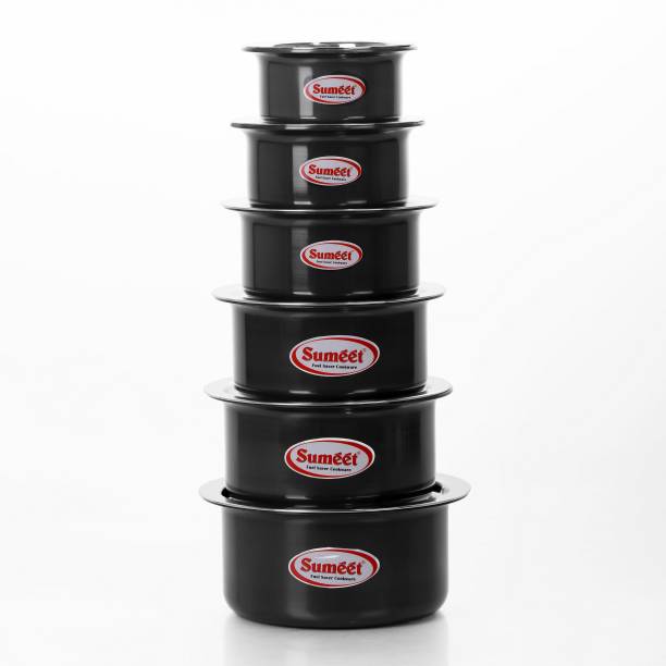 Sumeet 3mm Thick Hard Anodised Tope - Set of 6 with S.S. Lid (Number 9 to 14) Pot 23 cm diameter 2.9 L capacity with Lid