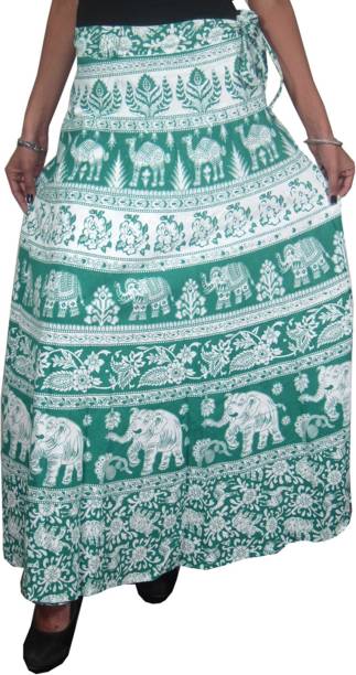 Indiatrendzs Animal Print Women Wrap Around Green Skirt